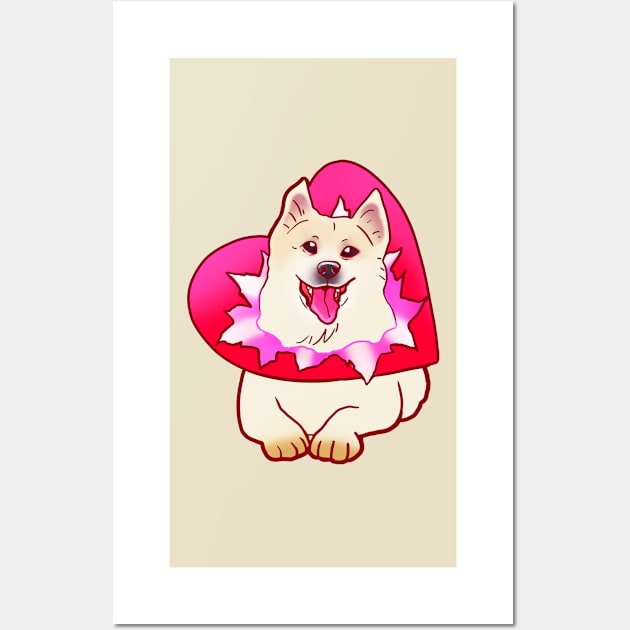 YOUR VALENTINE IS HERE (SHIBA SAMOYED) HEART PRESENT SHIRT Wall Art by KO-of-the-self